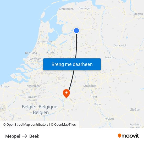 Meppel to Beek map