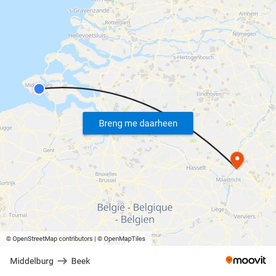 Middelburg to Beek map