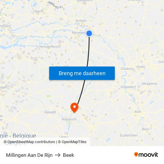 Millingen Aan De Rijn to Beek map