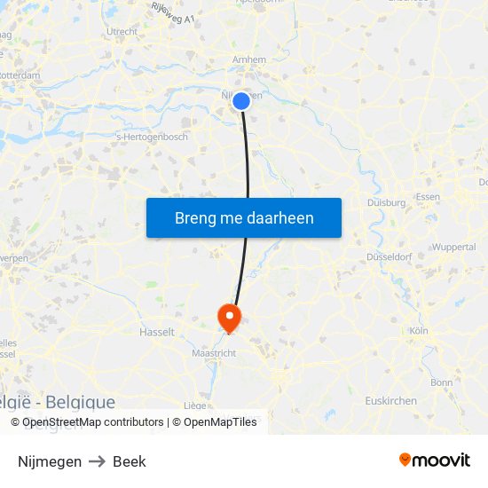 Nijmegen to Beek map