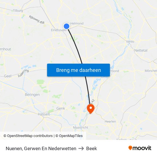 Nuenen, Gerwen En Nederwetten to Beek map