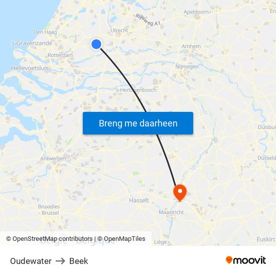 Oudewater to Beek map