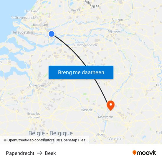 Papendrecht to Beek map