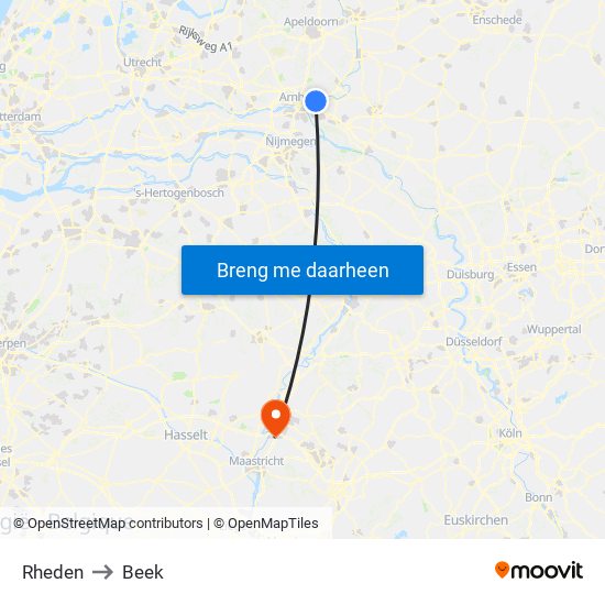 Rheden to Beek map