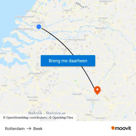 Rotterdam to Beek map