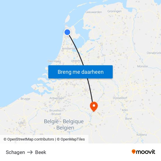 Schagen to Beek map