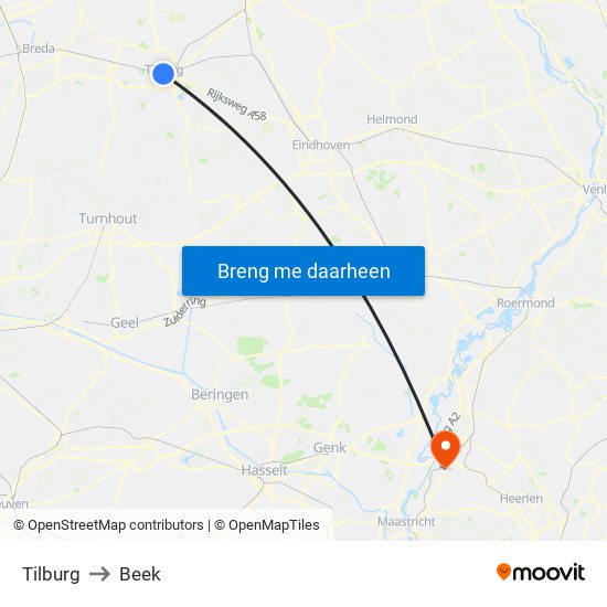Tilburg to Beek map