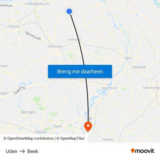 Uden to Beek map