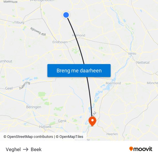 Veghel to Beek map