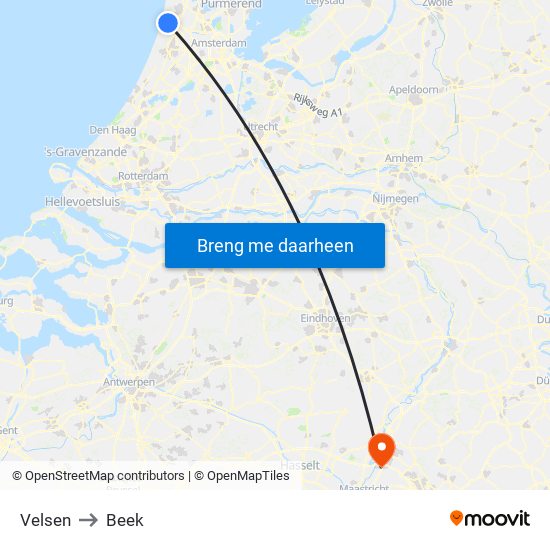 Velsen to Beek map