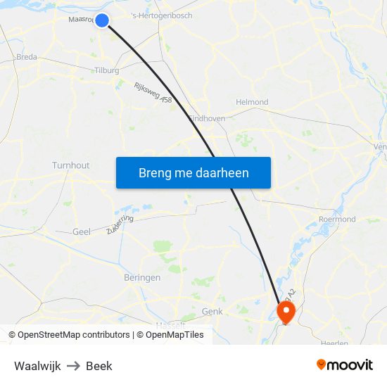 Waalwijk to Beek map