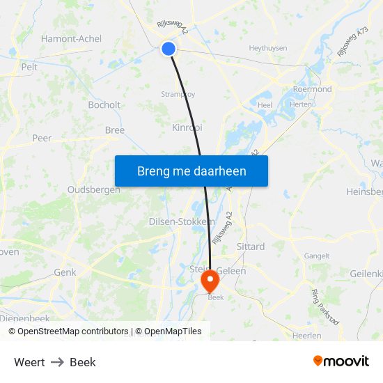 Weert to Beek map