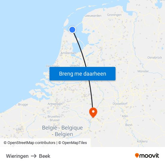 Wieringen to Beek map