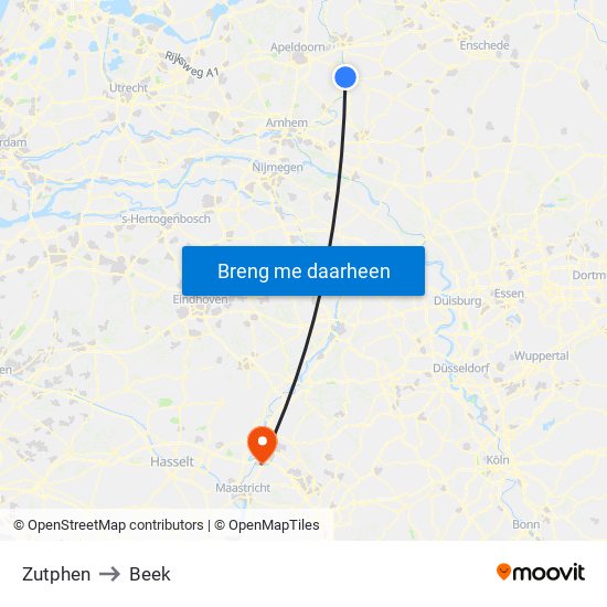 Zutphen to Beek map