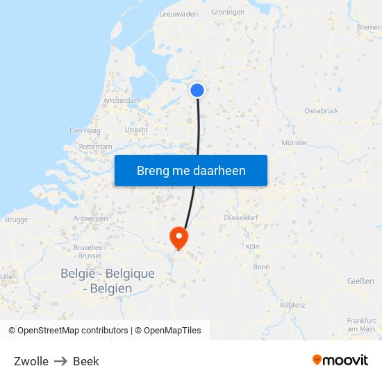 Zwolle to Beek map