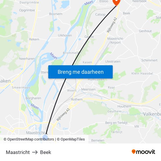 Maastricht to Beek map
