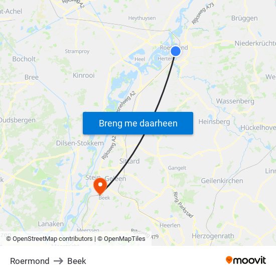 Roermond to Beek map