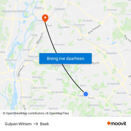 Gulpen-Wittem to Beek map