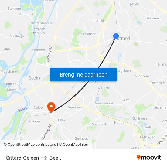 Sittard-Geleen to Beek map