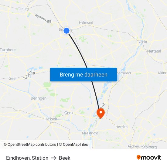 Eindhoven, Station to Beek map
