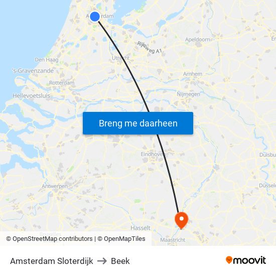 Amsterdam Sloterdijk to Beek map