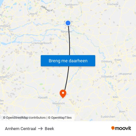 Arnhem Centraal to Beek map