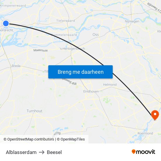 Alblasserdam to Beesel map