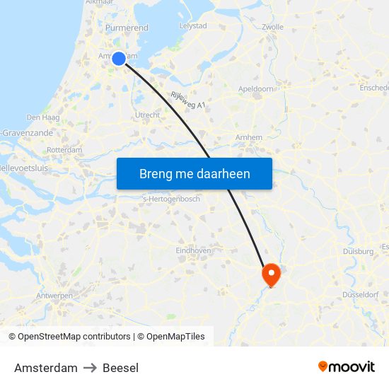 Amsterdam to Beesel map