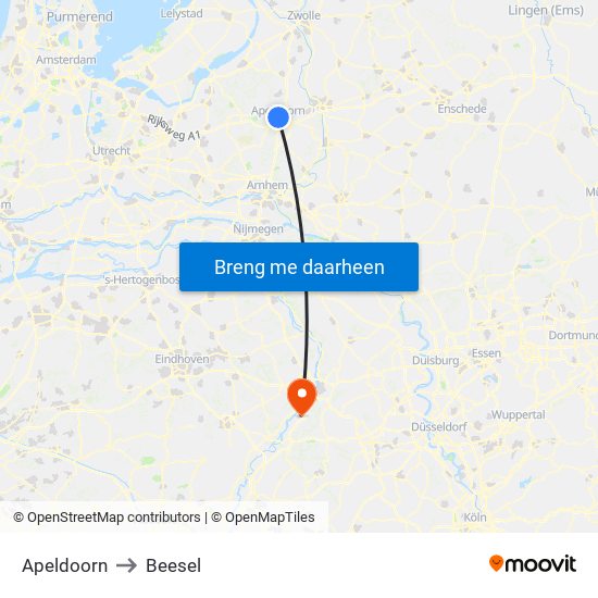 Apeldoorn to Beesel map