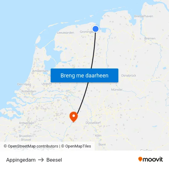 Appingedam to Beesel map