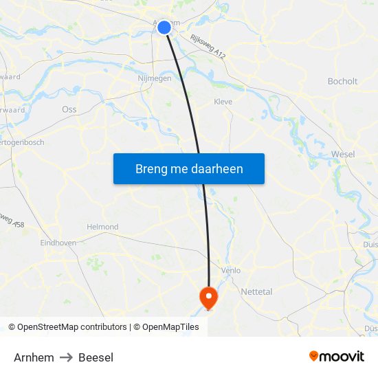 Arnhem to Beesel map