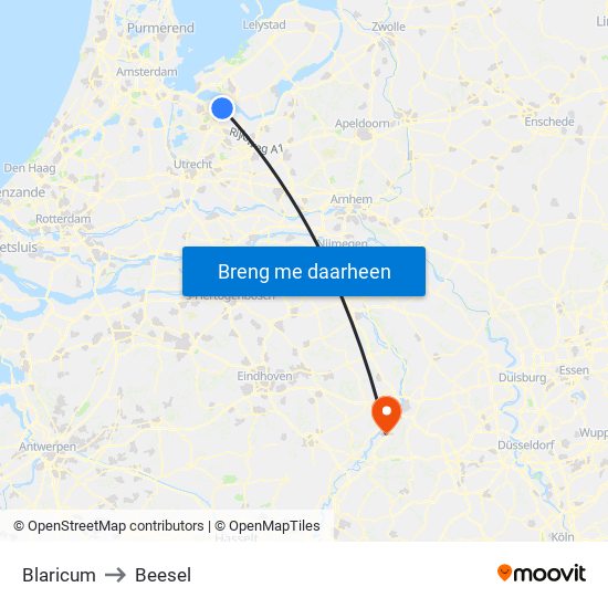 Blaricum to Beesel map