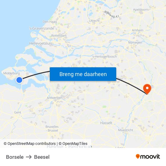 Borsele to Beesel map