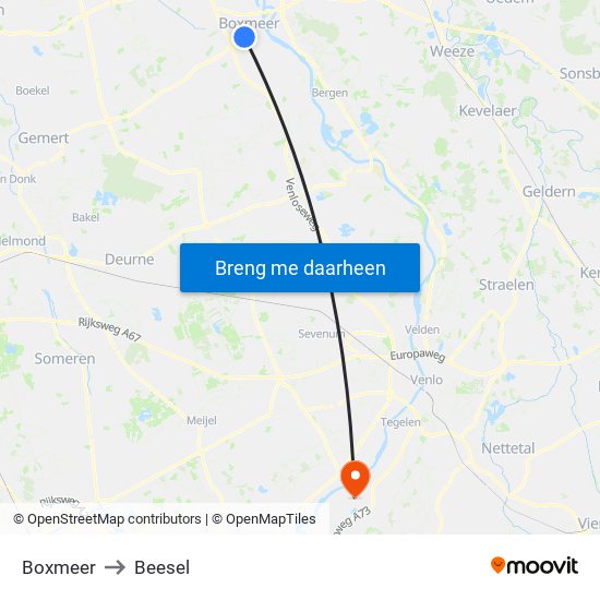 Boxmeer to Beesel map