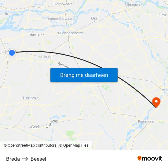 Breda to Beesel map