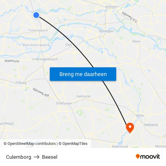 Culemborg to Beesel map