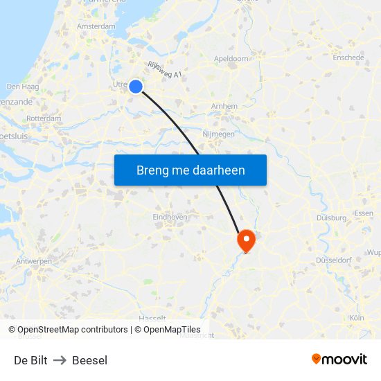 De Bilt to Beesel map