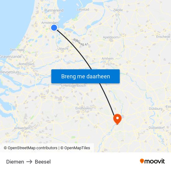 Diemen to Beesel map