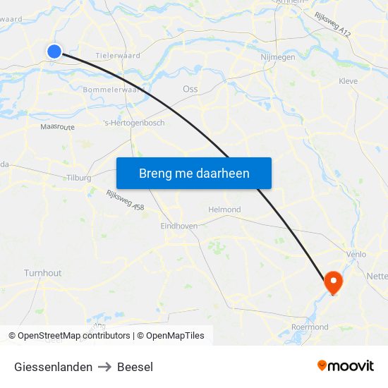 Giessenlanden to Beesel map
