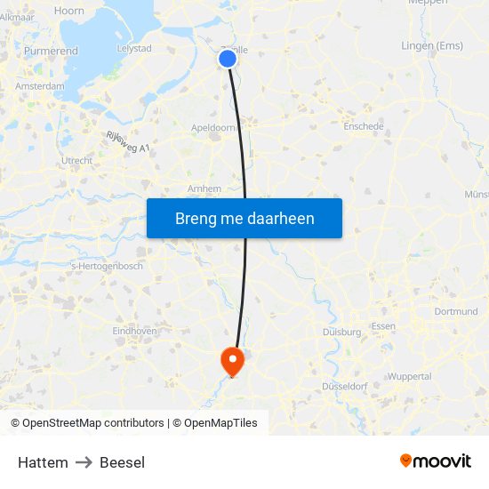 Hattem to Beesel map