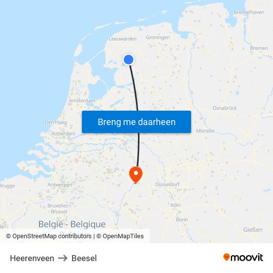 Heerenveen to Beesel map
