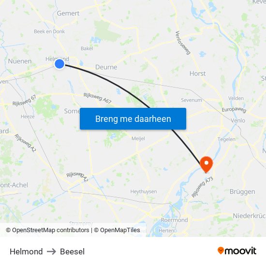 Helmond to Beesel map