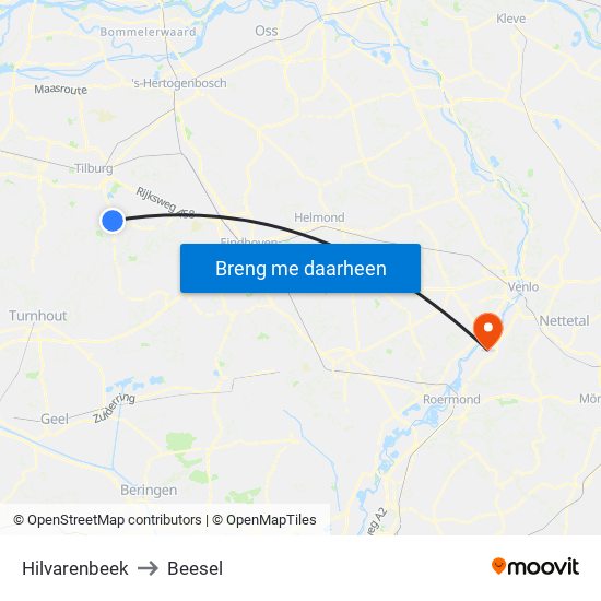 Hilvarenbeek to Beesel map