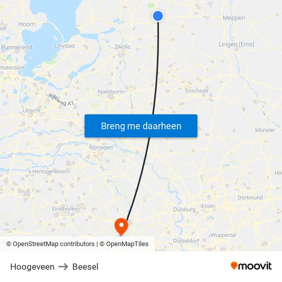 Hoogeveen to Beesel map