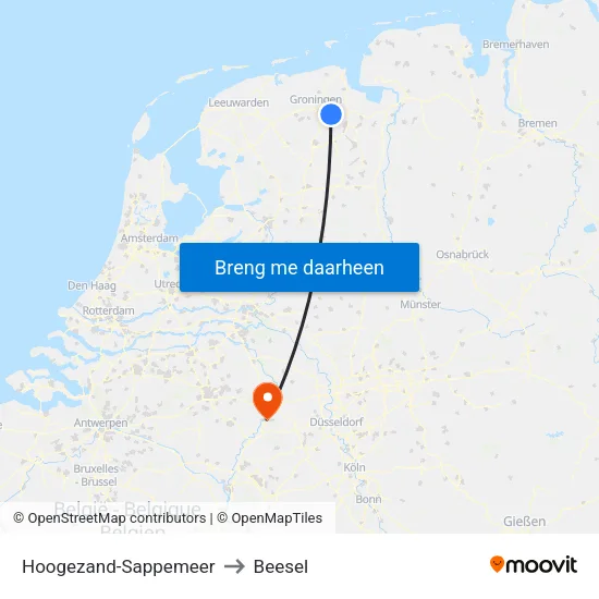 Hoogezand-Sappemeer to Beesel map