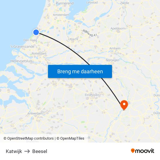 Katwijk to Beesel map