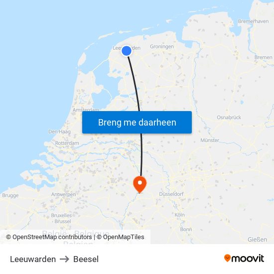 Leeuwarden to Beesel map
