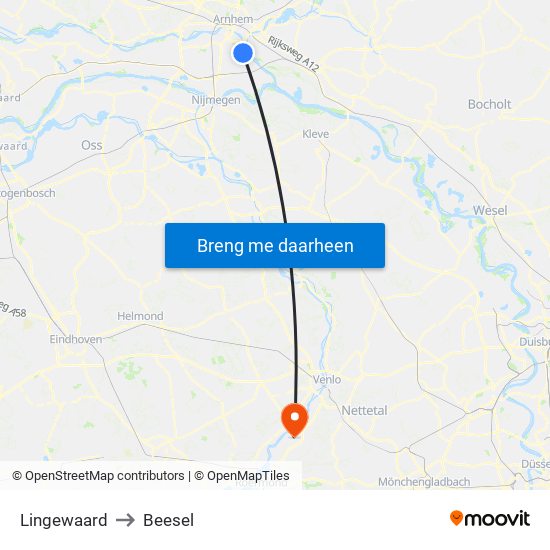 Lingewaard to Beesel map
