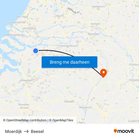 Moerdijk to Beesel map