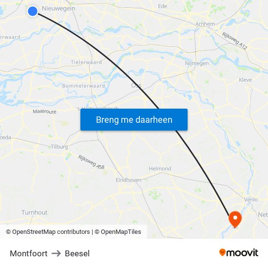 Montfoort to Beesel map